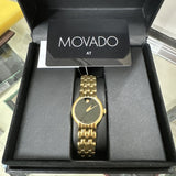 Movado Veturi Black Dial Gold Steel Strap Watch for Women - 0606935 Authentic Buy Shop Now