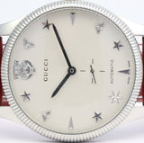 Gucci G Timeless Automatic Silver Dial Red Leather Strap Watch For Men - YA126346 Authentic Buy Shop Now