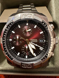 Fossil Bronson Chronograph Red Dial Silver Steel Strap Watch for Men - FS5878 Authentic Buy Shop Now