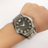 Emporio Armani Valente Black Dial Silver Steel Strap Watch For Men - AR0680 Authentic Buy Shop Now