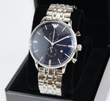 Emporio Armani Gianni Chronograph Blue Dial Silver Steel Strap Watch For Men - AR1648 Authentic Buy Shop Now