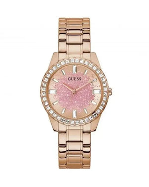 Guess Glitter Diamonds Pink Dial Rose Gold Steel Strap Watch for Women - GW0405L3 Authentic Buy Shop Now