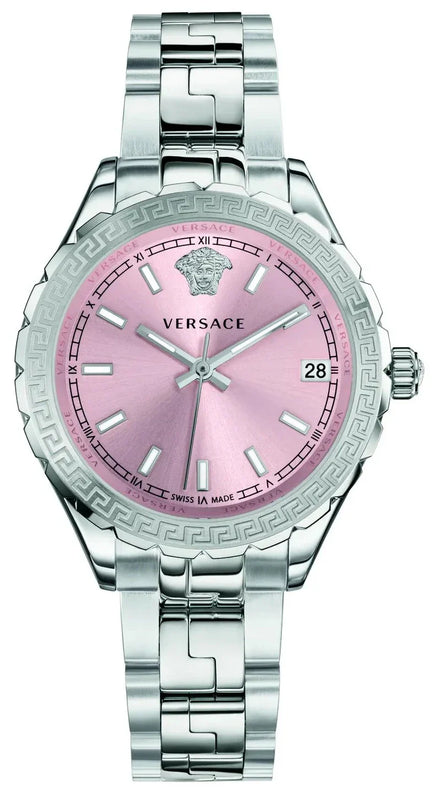 Versace Hellenyium Pink Dial Silver Steel Strap Watch for Women - V12010015 Authentic Buy Shop Now