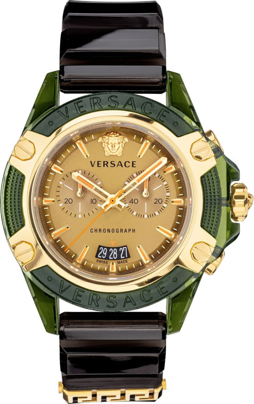Versace Icon Active Chronograph Gold Dial Black Silicone Strap Watch For Men - VEZ700321 Authentic Buy Shop Now