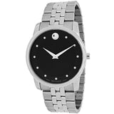 Movado Museum Diamonds Black Dial Silver Steel Strap Watch For Men - 606878 Authentic Buy Shop Now