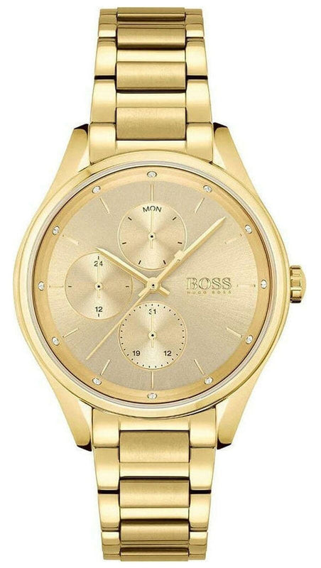 Hugo Boss Grand Course Gold Dial Gold Steel Strap Watch for Women - 1502584 Authentic Buy Shop Now