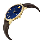 Movado Ultra Slim Blue Dial Brown Leather Strap Watch For Women - 0607092 Authentic Buy Shop Now