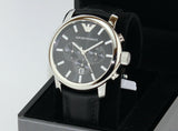 Emporio Armani Classic Chronograph Black Dial Black Leather Strap Watch For Men - AR0431 Authentic Buy Shop Now