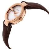 Gucci G Interlocking Mother of Pearl Dial Brown Leather Strap Watch For Women - YA133516 Authentic Buy Shop Now