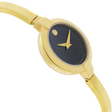 Movado Bela Black Dial Gold Steel Strap Watch For Women - 0606999 Authentic Buy Shop Now