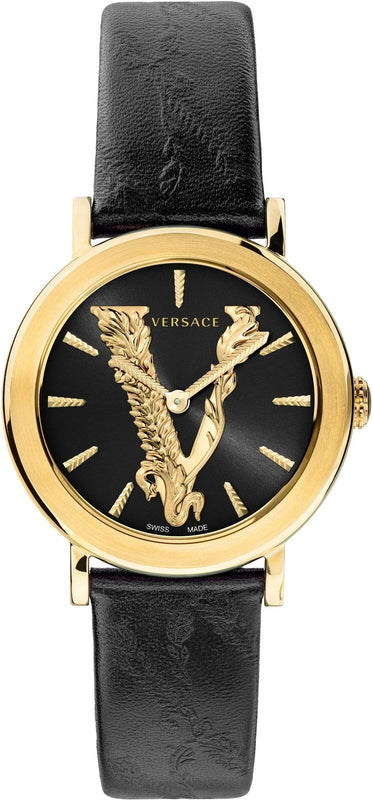 Versace Virtus Quartz Black Dial Black Leather Strap Watch for Women - VEHC00119 Authentic Buy Shop Now