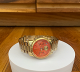 Michael Kors Runway Chronograph Orange Dial Gold Steep Strap Watch For Women - MK6162 Authentic Buy Shop Now