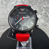 Emporio Armani Luigi Chronograph Black Dial Red Leather Strap Watch For Men - AR1971 Authentic Buy Shop Now