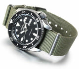 Seiko 5 Sport Automatic Black Dial Green Nylon Strap Watch For Men - SRPD65K4 Authentic Buy Shop Now