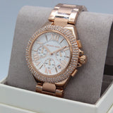 Michael Kors Camille Chronograph White Dial Rose Gold Steel Strap Watch For Women - MK6995 Authentic Buy Shop Now