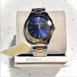 Michael Kors Slim Runway Blue Dial Two Tone Steel Strap Watch for Women - MK3479 Authentic Buy Shop Now