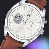 Tommy Hilfiger Deacon White Dial Brown Leather Strap Watch for Men - 1791550 Authentic Buy Shop Now