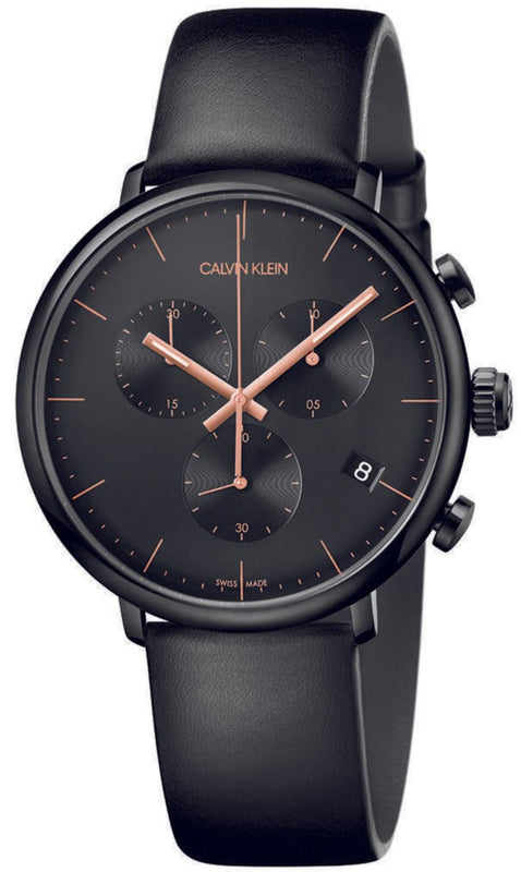 Calvin Klein High Noon Black Dial Black Leather Strap Watch for Men - K8M274CB Authentic Buy Shop Now