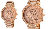 Michael Kors Uptown Glam Parker Chronograph Rose Gold Dial Steel Strap Watch for Women - MK5663 Authentic Buy Shop Now