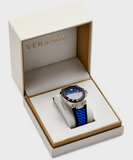 Versace Chain Reaction Quartz Blue Dial Blue & Black Leather Strap Watch for Men - VEDY00119 Authentic Buy Shop Now