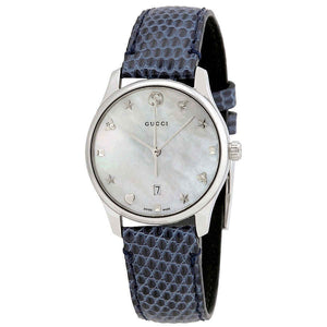 Gucci G-Timeless Signature Mother of Pearl Star Dial Blue Watch For Women - YA126588 Authentic Buy Shop Now
