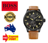 Hugo Boss Aeroliner Maxx Chronograph Black Dial Brown Leather Strap Watch For Men - HB1513082 Authentic Buy Shop Now