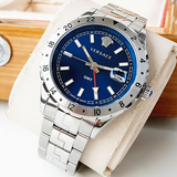 Versace Hellenyium GMT Blue Dial Silver Steel Strap Watch for Men - V11010015 Authentic Buy Shop Now