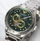 Emporio Armani Meccanico Chronograph Automatic Green Dial Silver Steel Strap Watch For Men - AR60053 Authentic Buy Shop Now
