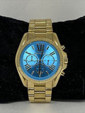 Michael Kors Bradshaw Chronograph Blue Dial Gold Steel Strap Watch For Women - MK5975 Authentic Buy Shop Now