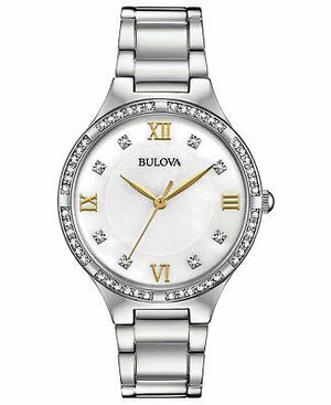Bulova Crystal Collection Mother of Pearl Dial Silver Steel Strap Watch for Women - 96L263 Authentic Buy Shop Now