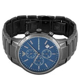 Emporio Armani Renato Chronograph Quartz Blue Dial Black Steel Strap Watch For Men - AR11215 Authentic Buy Shop Now