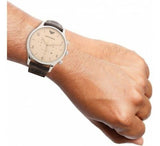 Emporio Armani Classic Chronograph Cream Dial Brown Leather Strap Watch For Men - AR1878 Authentic Buy Shop Now