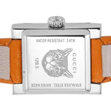 Gucci G-Frame Square Mother of Pearl Orange Dial Orange Leather Strap Watch For Women - YA128532 Authentic Buy Shop Now
