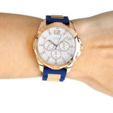 Guess Interpid White & Rose Gold Dial Blue Silicone Strap Watch For Women - W0325L8 Authentic Buy Shop Now