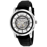 Emporio Armani Luigi Silver Skeleton Dial Black Leather Strap Watch For Men - AR1981 Authentic Buy Shop Now