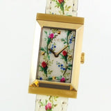Gucci G-Frame Floral Mother of Pearl Dial White Leather Strap Watch For Women - YA147407 Authentic Buy Shop Now