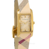 Burberry Pioneer Gold Dial Haymarket Beige Leather Strap Watch for Women - BU9509 Authentic Buy Shop Now