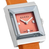 Gucci G-Frame Square Mother of Pearl Orange Dial Orange Leather Strap Watch For Women - YA128532 Authentic Buy Shop Now
