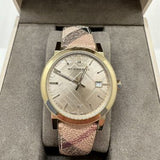 Burberry The City Gold Dial Haymarket Brown Leather Strap Watch for Women - BU9026 Authentic Buy Shop Now