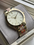 Michael Kors Slim Runway Gold Dial Two Tone Steel Strap Watch for Women - MK4300 Authentic Buy Shop Now