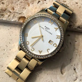 Marc Jacobs Henry Diamonds White Dial Gold Steel Strap Watch for Women - MBM3045 Authentic Buy Shop Now