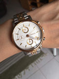 Fossil Boyfriend Chronograph White Dial Two Tone Steel Strap Watch for Women - ES3840 Authentic Buy Shop Now