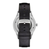 Emporio Armani Meccanico Silver Skeleton Dial Black Leather Strap Watch For Men - AR2072 Authentic Buy Shop Now