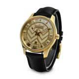 Gucci Eryx Automatic Chevron Gold Dial Black Leather Strap Watch For Men - YA126340 Authentic Buy Shop Now