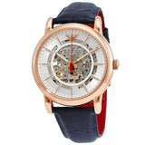Emporio Armani Meccanico Silver Dial Blue Leather Strap Watch For Men - AR60009 Authentic Buy Shop Now