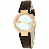 Gucci G Interlocking Mother of Pearl Dial Brown Leather Strap Watch For Women - YA133516 Authentic Buy Shop Now