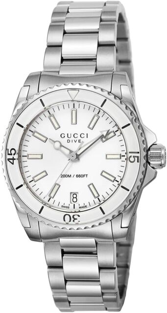 Gucci Dive Quartz White Dial Stainless Steel Unisex Watch - YA136402 Authentic Buy Shop Now