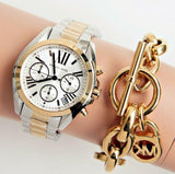 Michael Kors Bradshaw Chronograph Silver Dial Two Tone Steel Strap Watch For Women - MK5912 Authentic Buy Shop Now