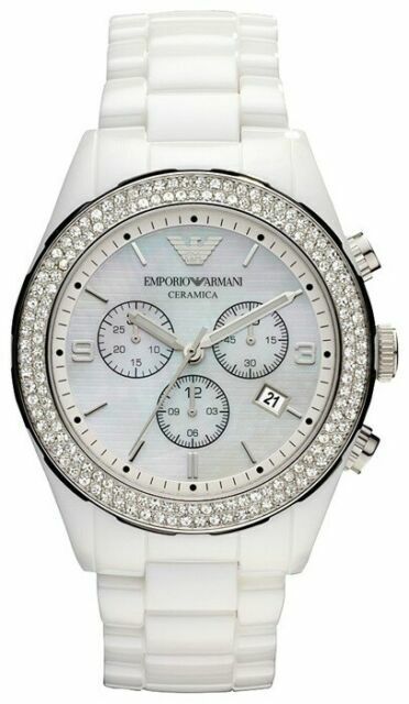 Emporio Armani Ceramica Chronograph White Dial White Ceramic Strap Watch For Women - AR1456 Authentic Buy Shop Now