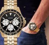 Guess Odyssey Multifunction Black Dial Gold Steel Strap Watch For Men - W1107G4 Authentic Buy Shop Now